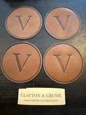 Clayton & Crume Leather Coaster Set Of 4 LETTER V
