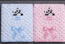 Baby personalised blanket panda drop name with/without Bow choice of colours