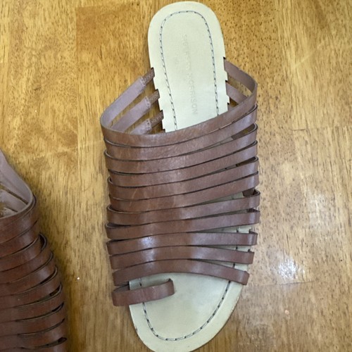 Sigerson Morrison Shoes 10 Brown Leather Flat Sandal Slides Slip On Shoes Chic - Picture 5 of 9