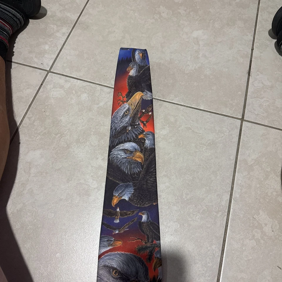 American Bald Eagle Patriotic Necktie Red Sky Design - Image 2 of 3