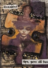 Mixed Media Collage Art Card ACEO ATC Halloween Gothic Ghostly Abracadabra 