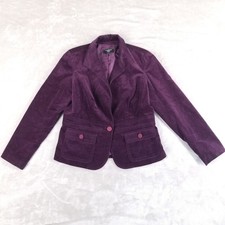 Talbots Velvet Blazer Women Petite 12 Purple Academia Pockets Office Preppy