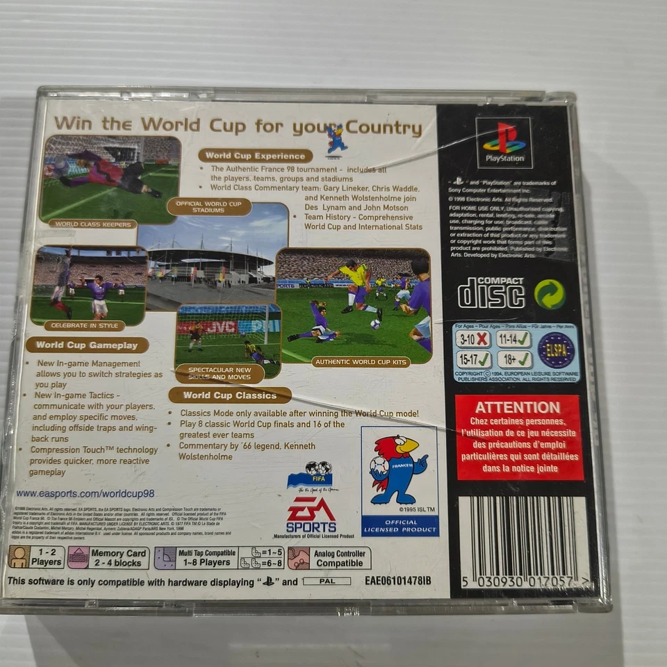 PS1 World Cup 98 Sony PlayStation One Game France 98 with Manual - PAL Tested OK - Image 2 of 4