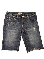 AEROPOSTALE Dark Blue Distressed Denim Zip Fly Bermuda Shorts Junior  s Size 5/6