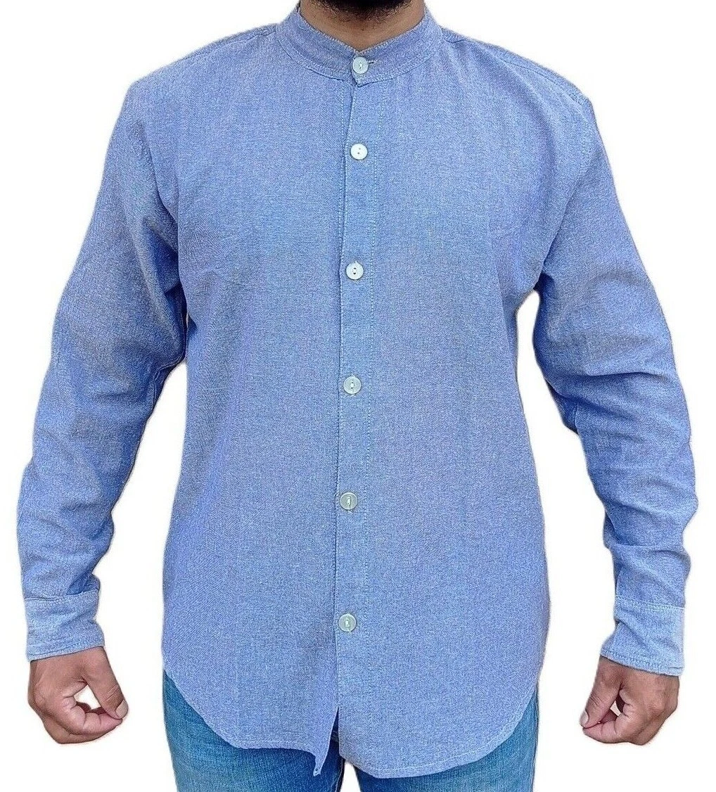 Light Blue Collarless Casual Men's Grandad Full Sleeve Shirt Kurta