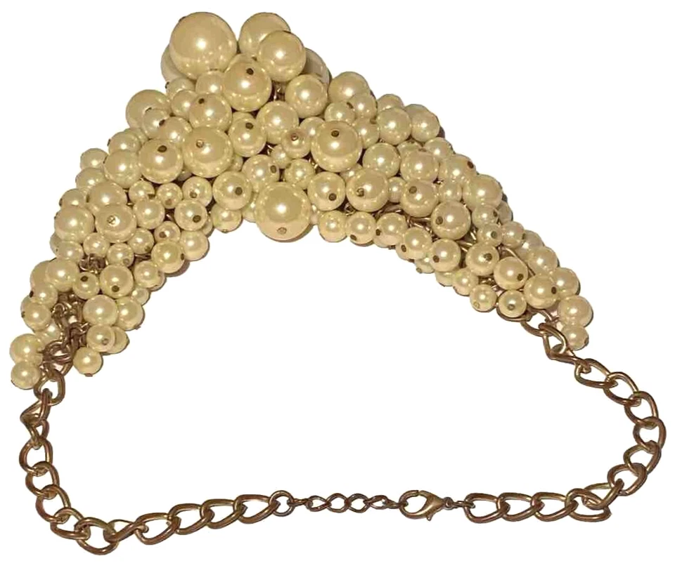 COLLAR BABERO BABERO RACIMO DE PERLAS DE IMITACIÓN GRANDE DE COLECCIÓN CADENA DE BROCHE DE ESLABONES DE LATÓN  Foto 3 de 4