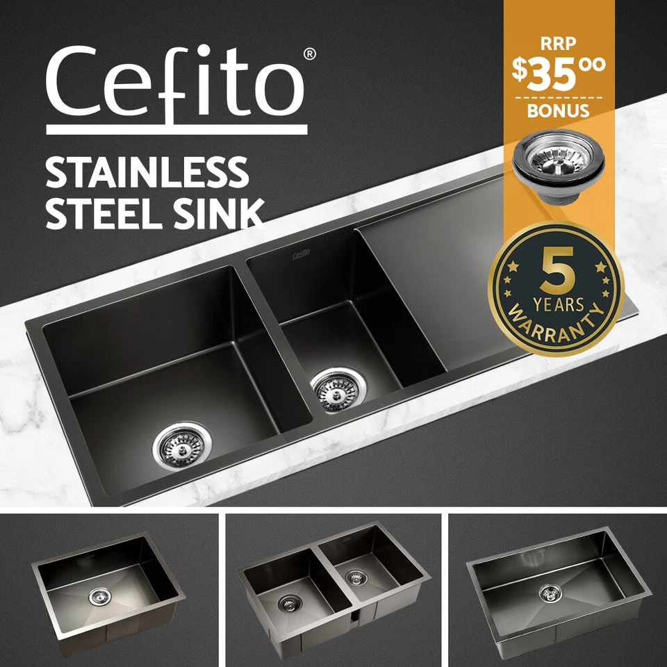 Cefito Kitchen Sink Basin Stainless Steel Under/Top Mount Single DoubleBowl