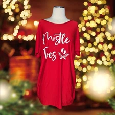 Time and Tru Maternity Christmas Mistle Toes Red Shirt Size XL 16-18 MISTLE TOES