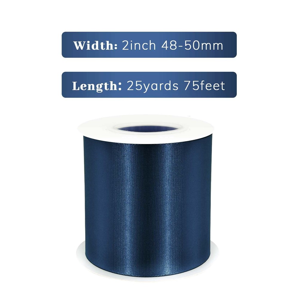3 Inch 15 Yards Navy Blue Satin Ribbon Double Faced Polyester Satin