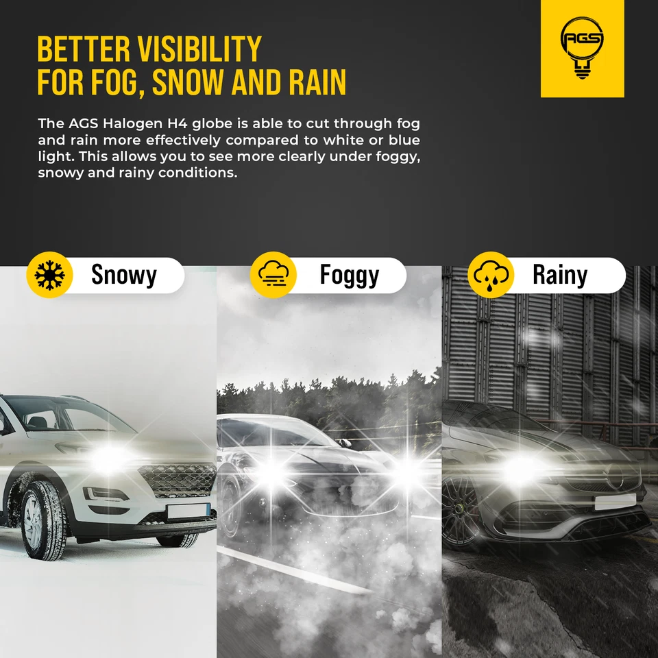2x AGS Halogen H4 12v Headlight Globe For Holden Frontera SUV 1995 1996 1997 - image 2 of 4