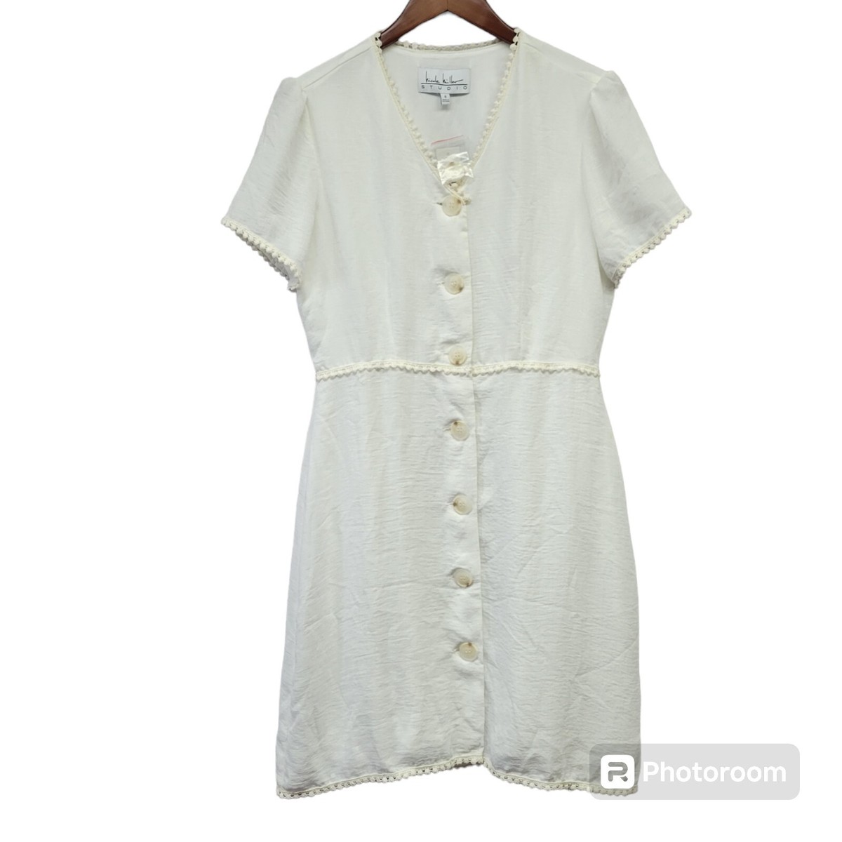 Nicole Miller Studio Ivory White V Neck Button Lined Dress Size 8 New