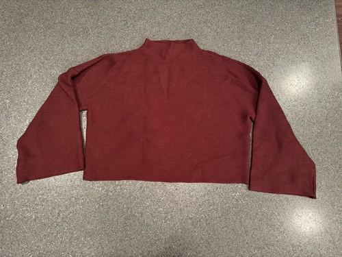 MODERN CITIZEN Sweater Womens L Lou Swing Ribbed Bell Sleeve Pullover Maroon - Picture 2 of 6