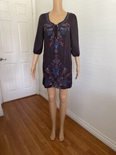 Forever 21 Women’s Brownish Gray Dress with Colorful Embroidery Size Medium