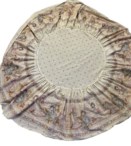 Vintage JC Penney Round Crib Sheet Skirt Table Dust Ruffle Victorian Doll Horses