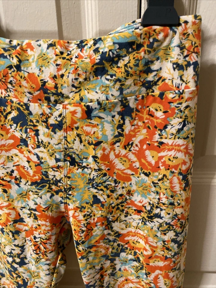 Legging LuLaRoe Mujer Talla Única Floral Naranja Amarillo Mixto Elástico JC004-03 Foto 3 de 4