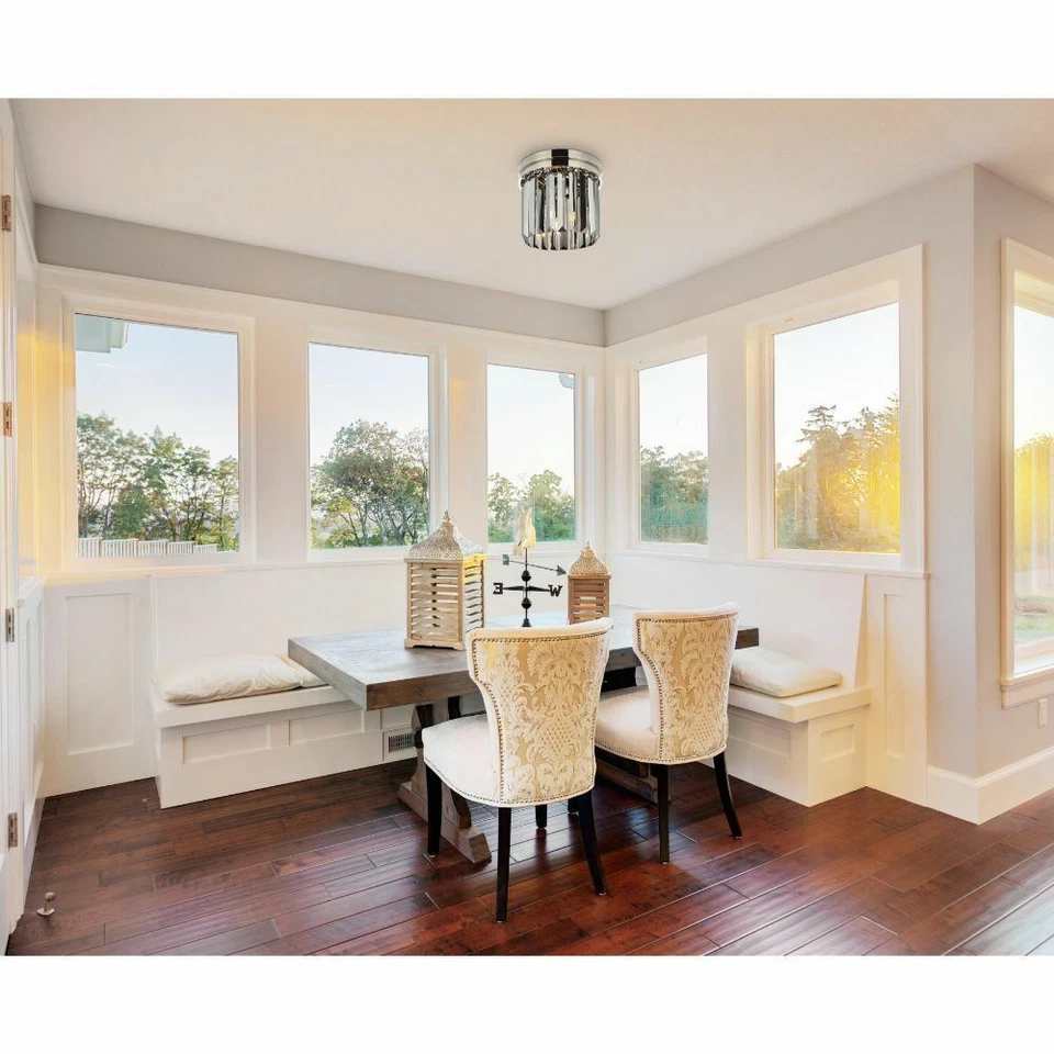 Polished Nickel Flush Mount 3 Light Fixture 12" Silver Shade Crystal Chandelier - Image 3 of 4