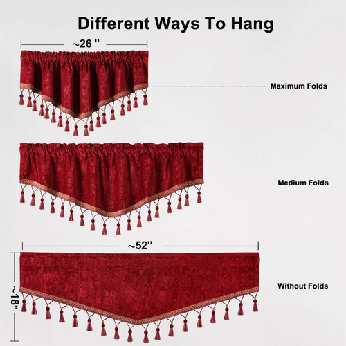 Double-Sided Chenille Window Curtains Tier for Kitchen,52X18,Rod Pocket, Burgund - Picture 6 of 8