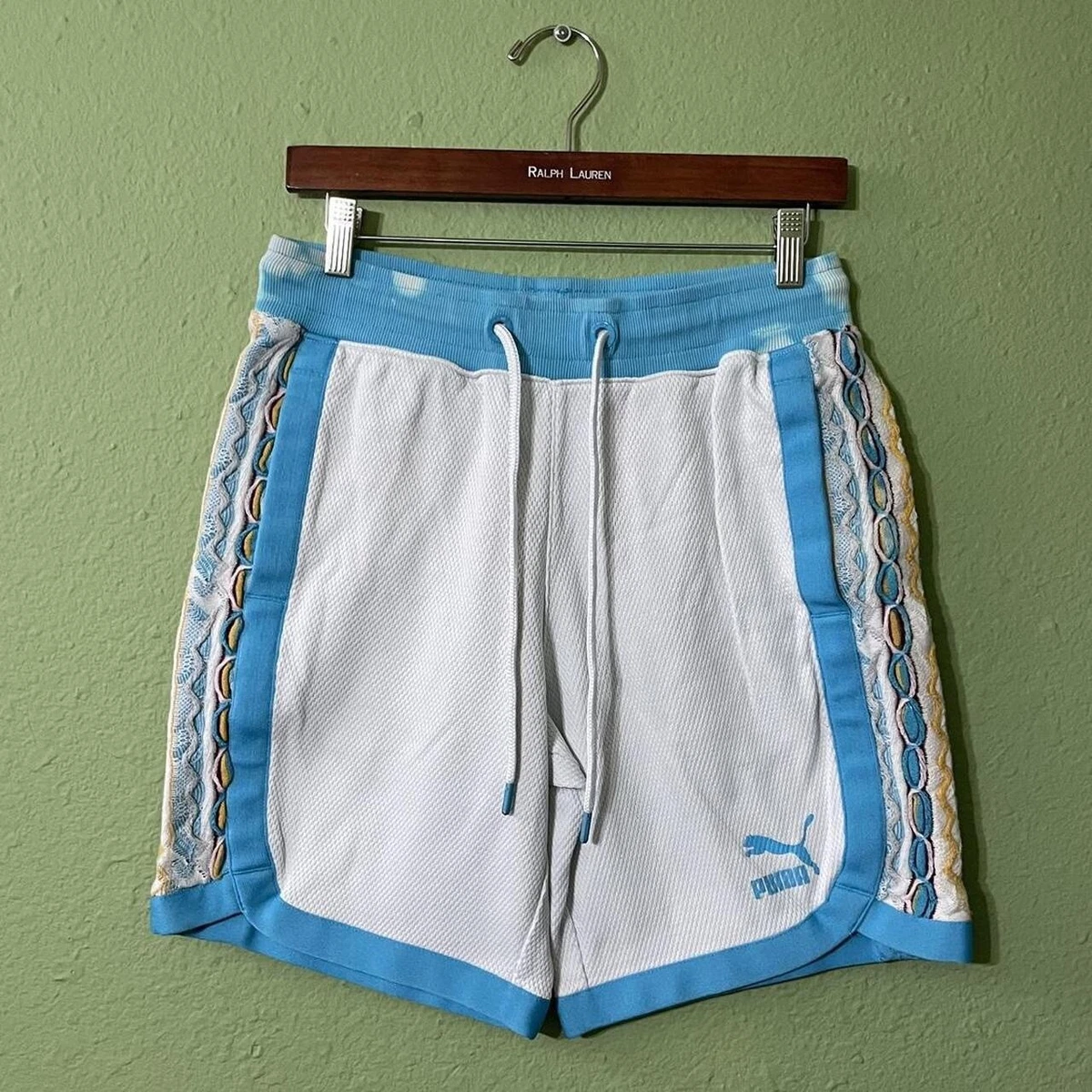 Puma x Coogi Bermuda Sweat Shorts Mens Small White Blue Textured