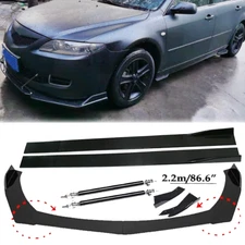 Front Bumper Lip Spoiler+86.6" Side Skirt Body Kit Glossy For Mazda 3 Mazda3