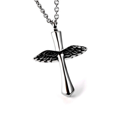 Stainless Steel Angel Cross Perfume Bottle Loading Memories Pendant Necklace