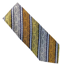 VINTAGE VERSACE SILVER GOLD BLACK BAROQUE STRIPE JACQUARD SILK 3 3/4"W 57"L