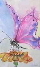 butterfly and  flower by Delilah insect watercolor garden COA