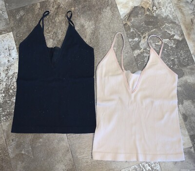 By Together LOT of 2 beige black Ribbed Knit Fitted Tank Top - Small/Medium 1092