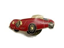 Vintage Jaguar XK120 Roadster Pin Red Enamel Gold Tone Classic Convertible Car