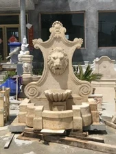BEAUTIFUL CARVED MARBLE ESTATE GARDEN LION WALL FOUNTAIN - MFG94