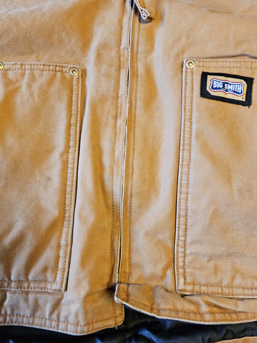 Vintage Big Smith Vest Brown Canvas Quilt Lined Full Zip