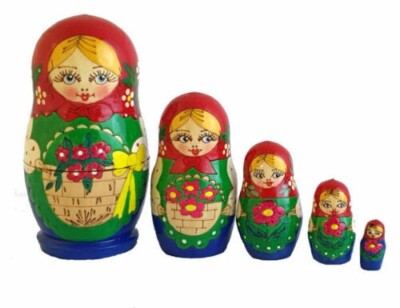 Poupées russes Matriochka (5 pièces) peintes à la main, 11,5