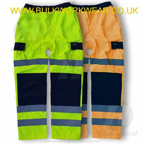 Hi Vis Trouser Cargo Viz Cotton Work Combat Visibility Pants Pocket Orange High - Picture 3 of 18