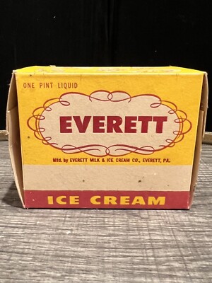 1958 RARE HTF EVERETT PA 1 pint Box Everett Milk & Ice Cream Co Advertising BOX 