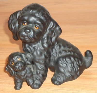 BLACK COCKER SPANIEL Puppy & Mother DOG Vintage 5.75