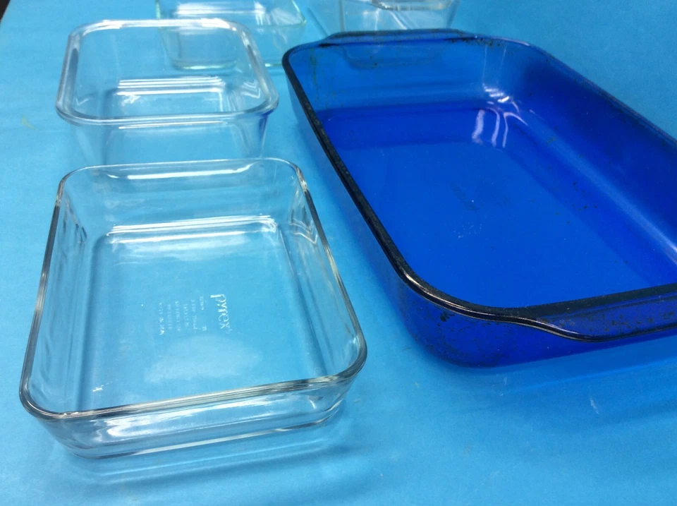 Lot Blue Clear Pyrex 7210 213-R Corning 233-R Casserole Cooking Baking Dishes - Image 4 of 4
