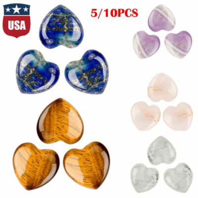 5/10PCS Natural Crystal Quartz Carved Heart Shaped Healing Love Gemstone 20mm
