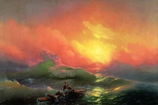 Oil painting Ivan Constantinovich Aivazovsky - The Ninth Wave - Seascape sunset