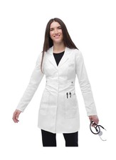 Adar Universal Stretch Lab Coat for Women - 36" Tab-Waist Lab Coat Medium White