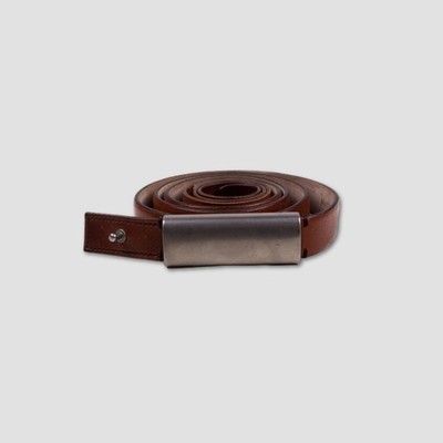 BRUNELLO CUCINELLI Dark Brown Slim Leather Silver Tone Buckle Belt Sz L