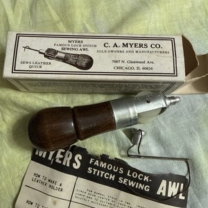 C. A. MYERS CO. Famous Lock Stitch Sewing Awl In Original Box W Instructions NOS