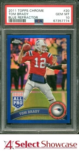 2011 TOPPS CHROME BLUE REFRACTOR #20 TOM BRADY PATRIOTS #/199 PSA 10