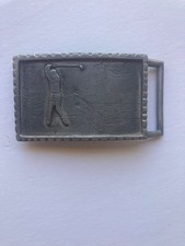 XF05156 AWESOME VINTAGE 1970s  GOLFING  SPORTS ARTWORK MENS PEWTER BELT BUCKLE