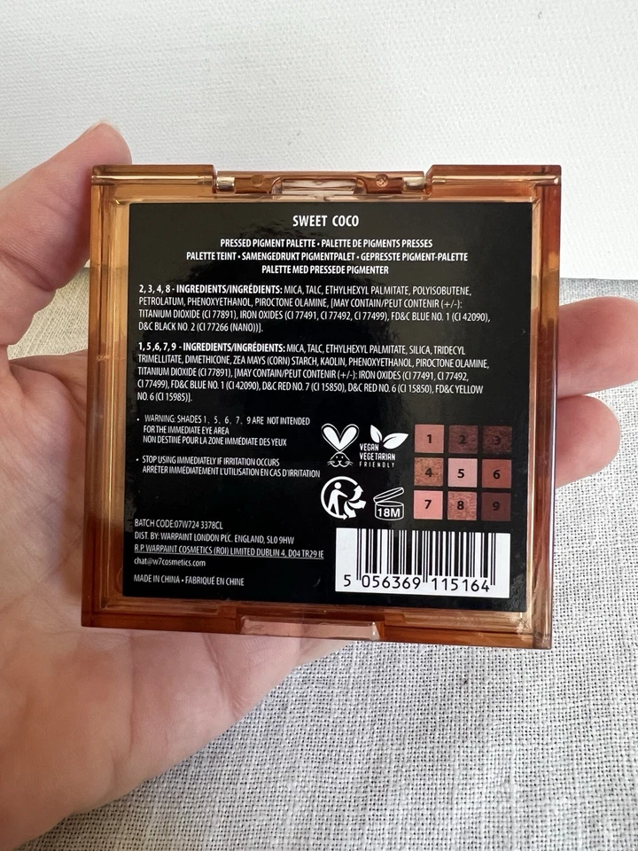 W7 Sweet Coco Eyeshadow Palette 9 Colors Shimmery & Matte Neutral Shades - Image 3 of 3
