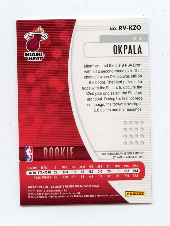 2019 Panini Absolute Memorabilia Rookie /49 KZ Okpala Auto RC - Image 2 of 2