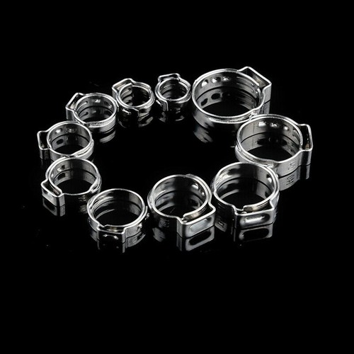 Silver Hose Clamp Single Ear 304 Stainless Steel Ear Cinch Rings Crimp - Picture 8 of 12