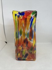 Studio Art Glass Vase Hand Blown Heavy 9.5in Tall Gorgeous Colors