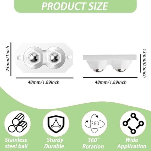 12 Pcs Self Adhesive Caster Wheels Stainless Steel 360° Swivel Low Black-8pcs