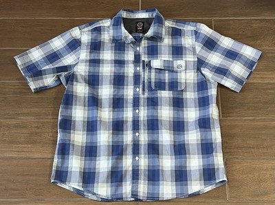 Wrangler Men s ATG Short Sleeve Button Up Shirt Blue Plaid  Sz XL Outdoors Work