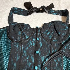 Vintage Frederick's of Hollywood Overbust Lace Bustier 34B Azure Blue/Black 2323