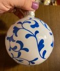 Milk Glass w Blue Design Robert Stanley Christmas Ornament 4"